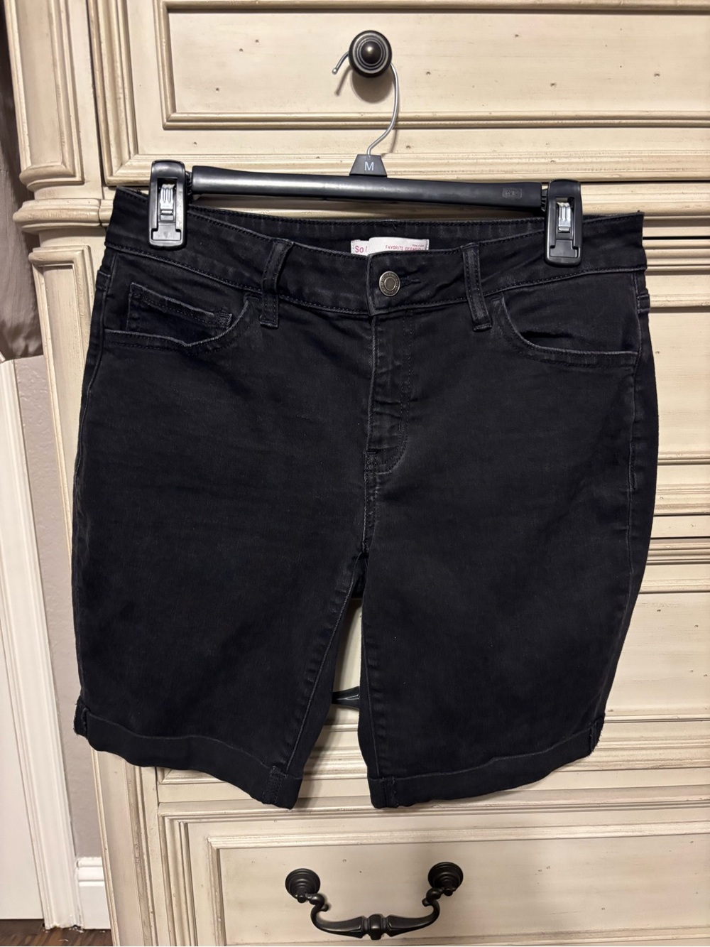 SO Black Denim Bermuda Shorts with Rolled Hem